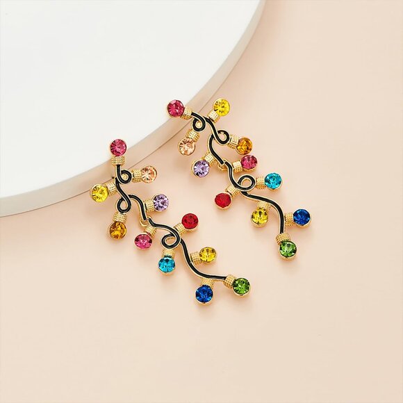 🆕 Women Yellow Christmas Dangle Earrings Colorful Light Bulb Tree Drop Jewelry - Picture 4 of 6